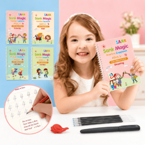 Sank Magic Practice Copybook for Kids Pakistan – 4 Reusable Books with Magic Pen, Grip & 8 Refills