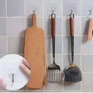 10 Pcs Transparent Stainless Steel Self Adhesive Wall Hooks – Strong Waterproof No Drill Hooks for Kitchen, Bathroom & Keys