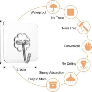 10 Pcs Transparent Stainless Steel Self Adhesive Wall Hooks – Strong Waterproof No Drill Hooks for Kitchen, Bathroom & Keys