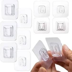10 Pcs Double Sided Adhesive Wall Hanger Hooks – Transparent No Drill Waterproof Wall Hooks