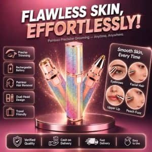 Blawless 2 in 1 rechargeable eyebrow trimmer and facial hair remover for women in rose gold, with interchangeable heads, available in Pakistan on Mania.pk